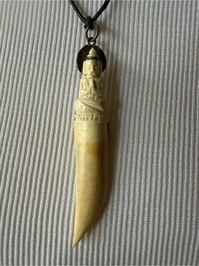 Unique Vintage Carved Boar Tusk / Bone Buddha Pendant Necklace